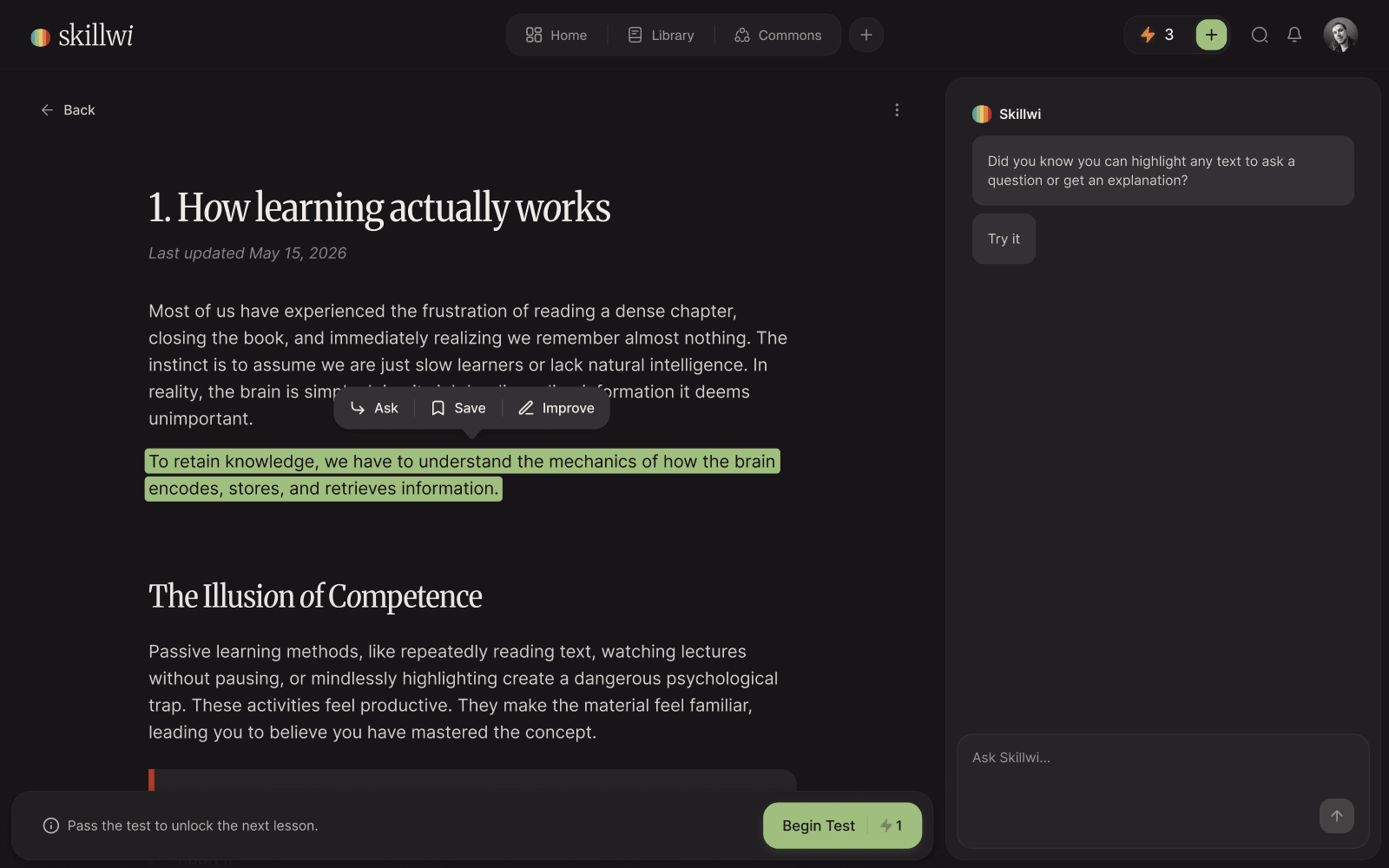 Learning platform UI design